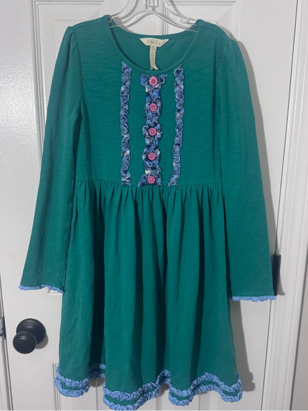 Matilda Jane Girls Size 10 Green Ruffle Dress Button Detail Boho Cottagecore
